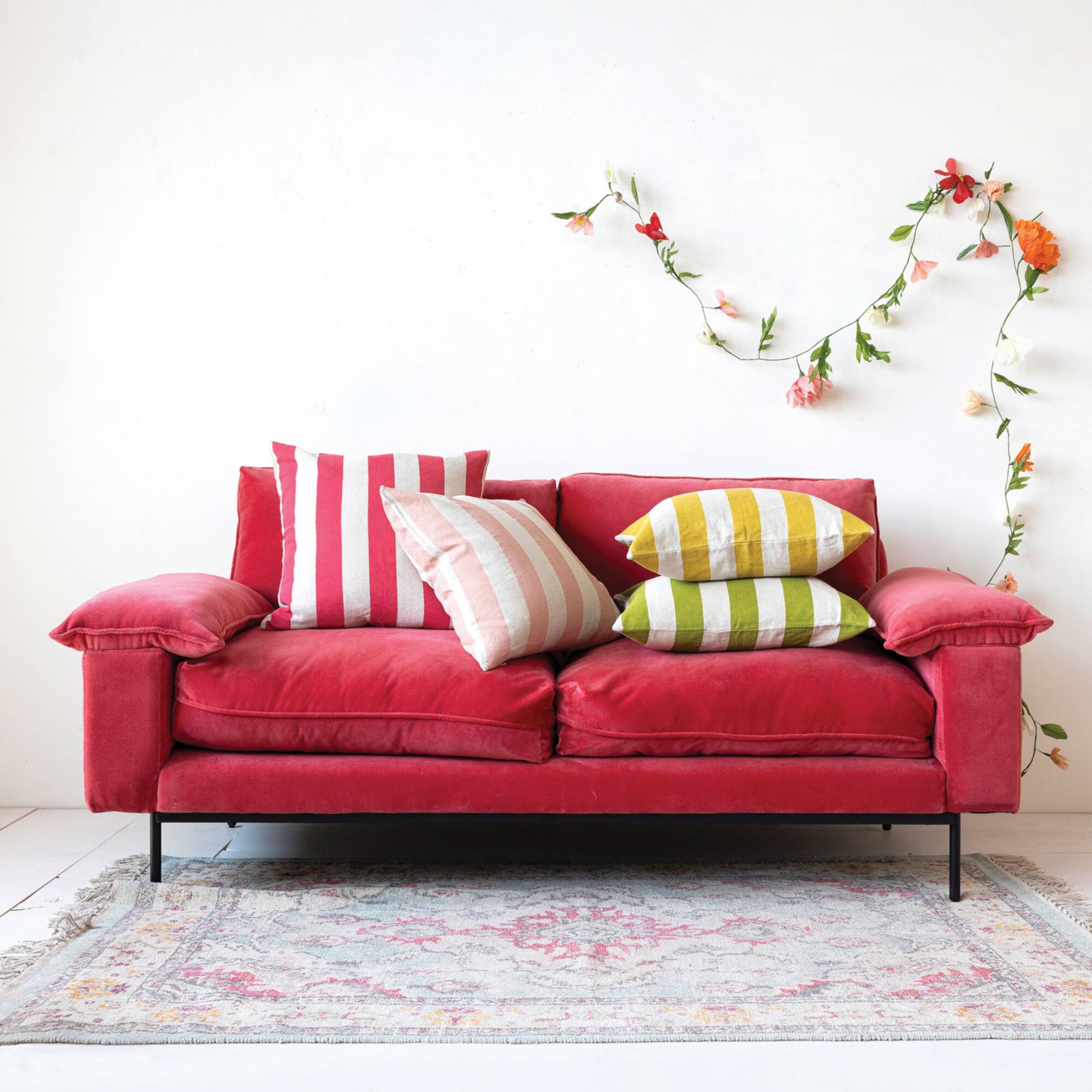 Hello Honey® 20" & Natural Cotton & Linen Striped Pillow